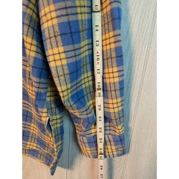 LL Bean Freeport Maine Flannel Shirt Plaid Yellow Button Up Men’s Size 17 Long - Picture 7 of 8